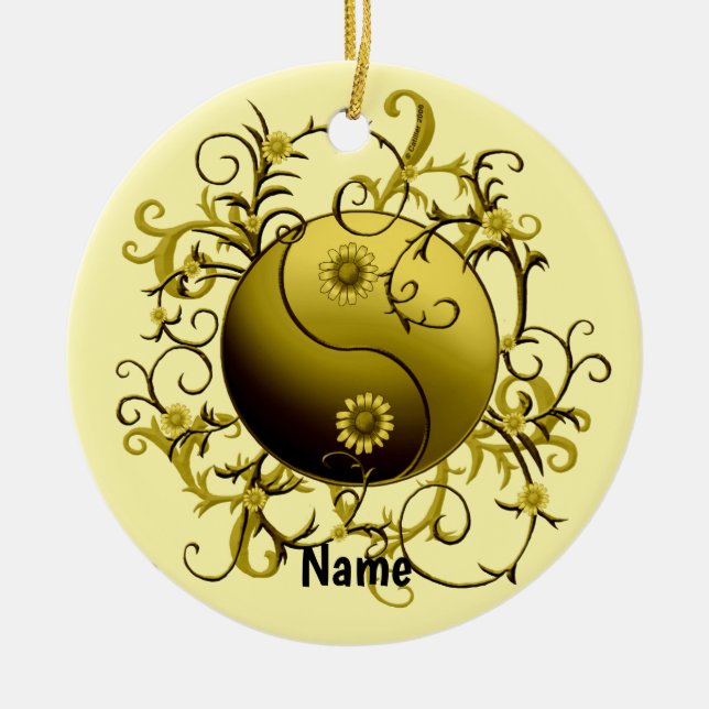 Yellow Tribal Yin Yang Ceramic Ornament (Front)