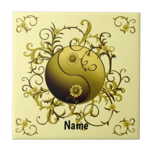 Yellow Tribal Yin Yang Ceramic Tile