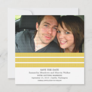 Yellow Triple Stripe Photo Save the Date Invite