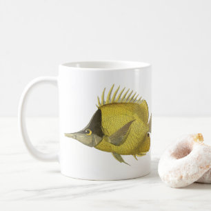 Yellow Tropical Chelmon Longirostris, Vintage Fish Coffee Mug