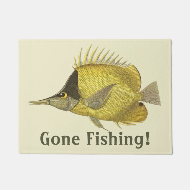 Yellow Tropical Chelmon Longirostris, Vintage Fish Doormat (Front)
