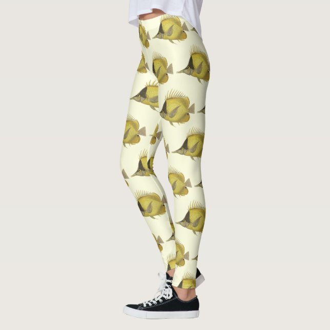 Yellow Tropical Chelmon Longirostris, Vintage Fish Leggings (Left)
