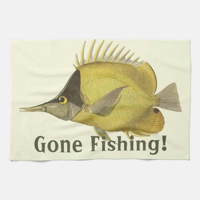Yellow Tropical Chelmon Longirostris, Vintage Fish Tea Towel (Horizontal)