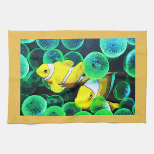 Yellow tropical fish tea towel