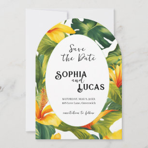 Yellow Tropical Floral Wedding Save The Date