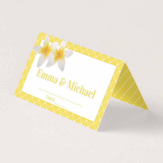 Yellow Tropical Flower Wedding Table / Place Card (Front)