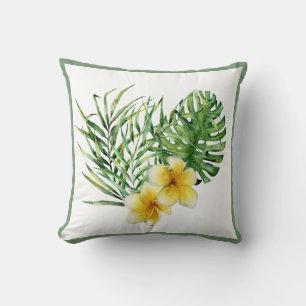 Yellow Tropical Flowers Botanical Greenery Modern Cushion