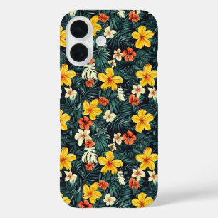 Yellow Tropical Flowers Pattern iPhone 16 Case