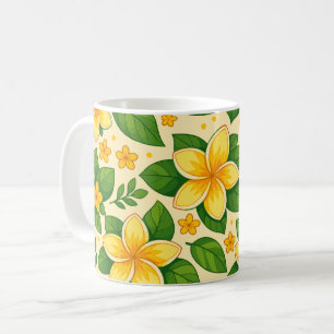 Yellow Tropical Flowers with Lush Green Leaves Coffee Mug