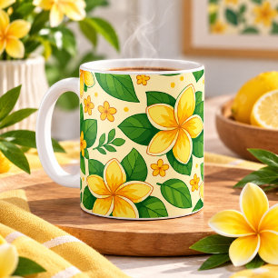 Yellow Tropical Flowers with Lush Green Leaves Coffee Mug