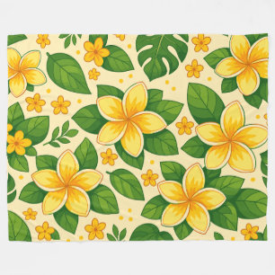 Yellow Tropical Flowers with Lush Green Leaves Fleece Blanket