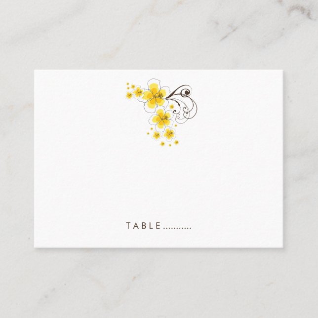 Yellow Tropical Hibiscus Beach Wedding Place Card (Front)