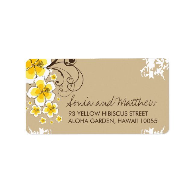 Yellow Tropical Hibiscus Wedding Address Labels (Front)