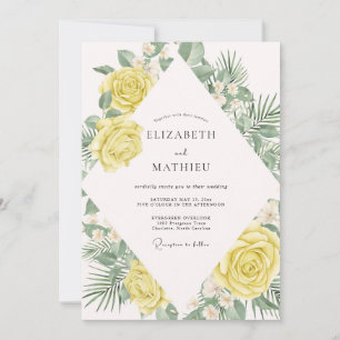 Yellow Tropical Rose Wedding Invitation