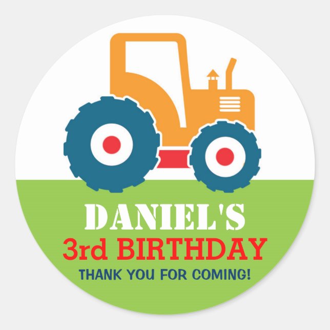 Yellow Truck Cartoon Kids Birthday Party Sticker (Front)