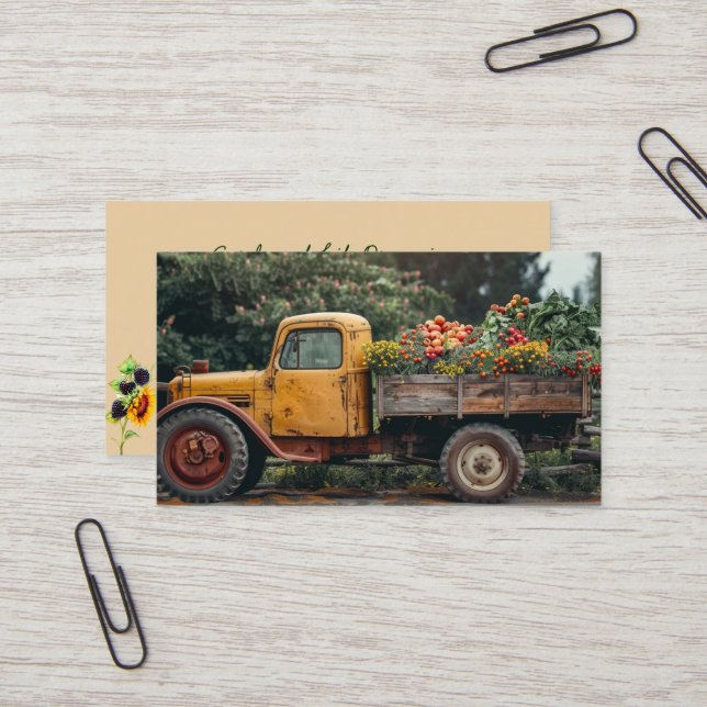 Yellow Truck Farm Produce Sunflowers Business Card (Front/Back In Situ)