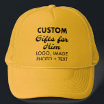 Yellow Trucker Hat Custom Gifts for Him<br><div class="desc">Custom Gifts for Him personalised Yellow Trucker Hat. Upload logo, photo, image, design and add your own text to make your own personalised birthday, Christmas, Father's Day, Valentine's Day celebration, office gifts for him (man, men, husband, boyfriend, father, dad, young man, son). GET BIG SAVINGS WITH MULTIPLE PURCHASE ORDER DISCOUNT....</div>