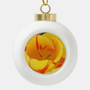 Yellow Tulip Ceramic Ball Christmas Ornament