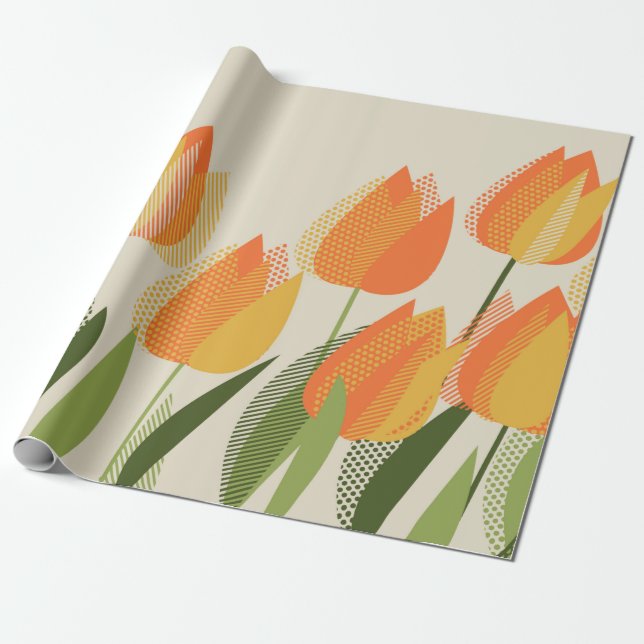 Yellow tulip flower wrapping paper (Unrolled)