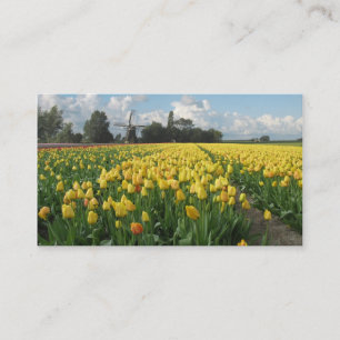 Yellow Tulip Flowers Field Windmill Landscape Business Card