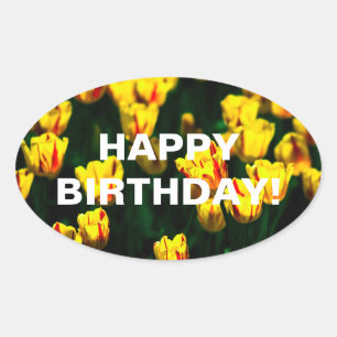 Yellow tulip flowers oval sticker