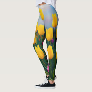 Yellow Tulip Garden Oil Paint, Leggings