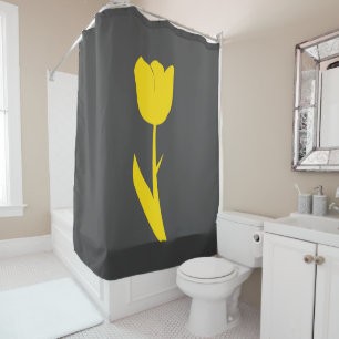 Yellow Tulip Gold Floral Flower Abstract Grey Grey Shower Curtain