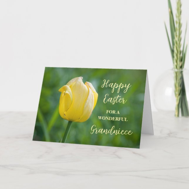Yellow Tulip Grandniece Happy Easter Holiday Card (Front)