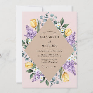 Yellow Tulip Lilac Eucalyptus Wedding Invitation