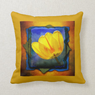 Yellow Tulip on Blue Green Orange Grunge Pillow