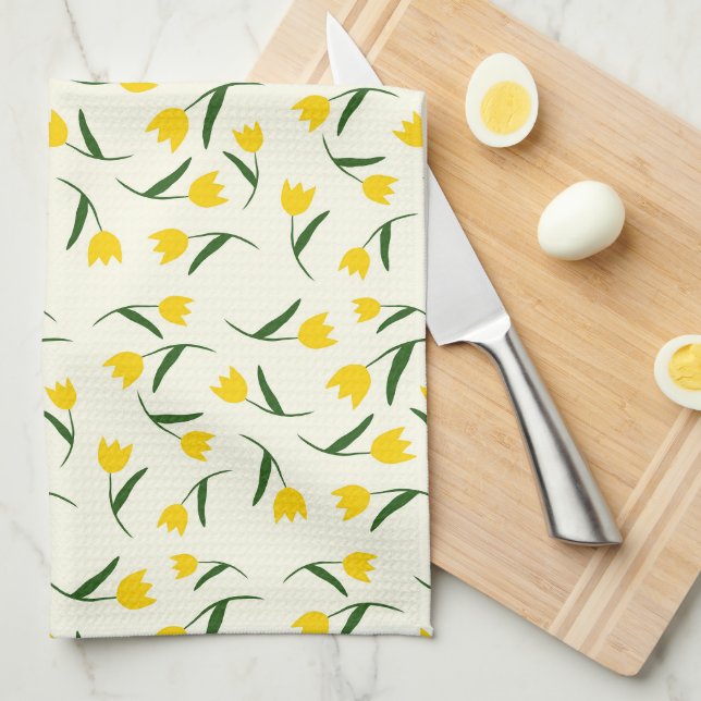 Yellow Tulip Pattern  Tea Towel (Quarter Fold)