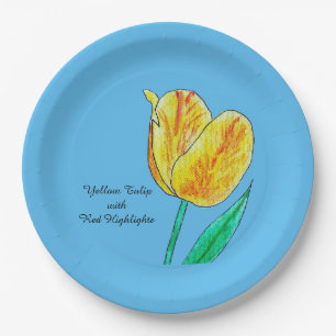 Yellow Tulip Red Highlights  Paper Plate