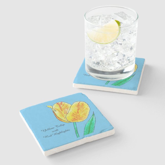 Yellow Tulip Red Highlights  Stone Coaster (Side)