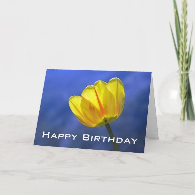 Yellow Tulip Spring Happy Birthday Greeting Card (Front)