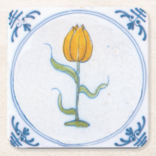 Yellow Tulip Vintage Delft Art Paper Coaster