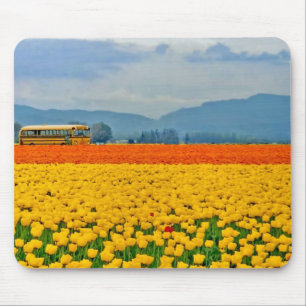 Yellow Tulips and School Bus Mouse Pad