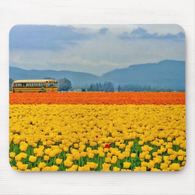 Yellow Tulips and School Bus Mouse Pad (Front)