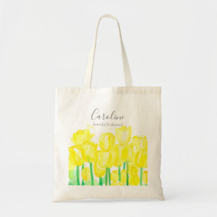 Yellow Tulips Custom Name Bridesmaid Gift Tote Bag
