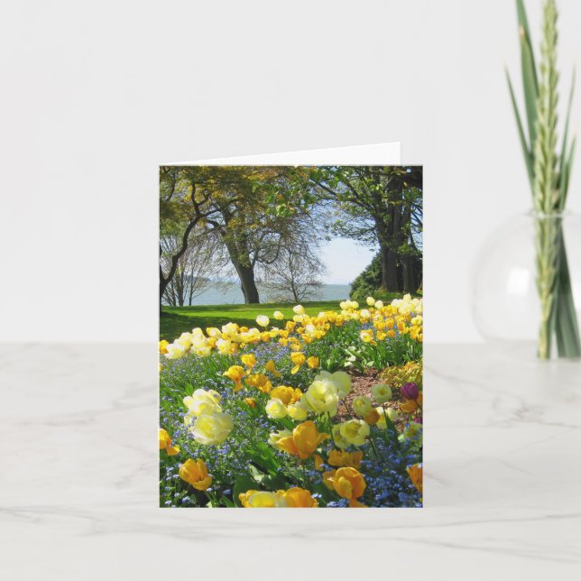 Yellow Tulips & Forget-me-nots Note Card (Front)
