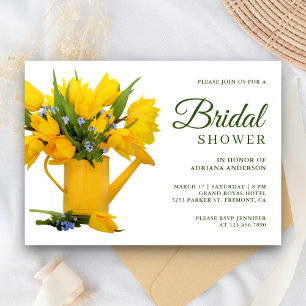 Yellow Tulips Garden Watering Can Bridal Shower Invitation