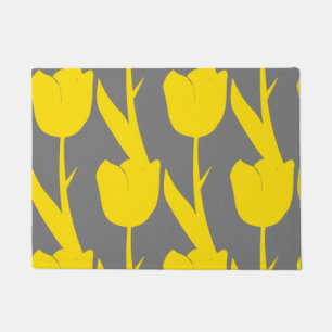 Yellow Tulips Gold Floral Flowers Patterns Grey Doormat