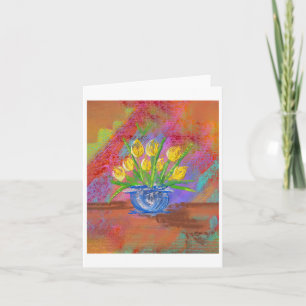 Yellow Tulips In A Blue Bowl Sticker Card
