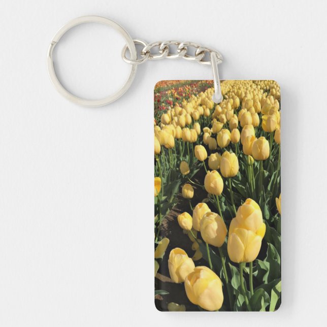 Yellow Tulips in a Field, Oregon Key Ring (Front)