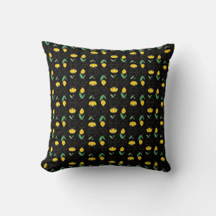 Yellow Tulips in Geometric Vases Black Background Cushion