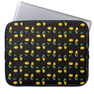 Yellow Tulips in Geometric Vases Black Background Laptop Sleeve