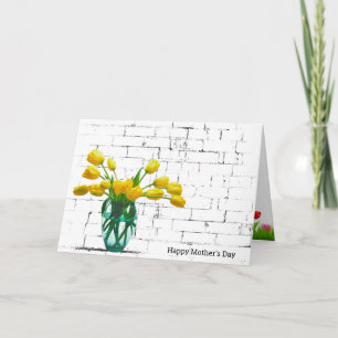 Yellow Tulips on Brick Mothers Day Card
