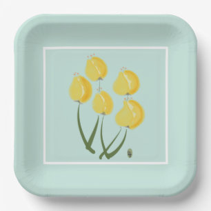 Yellow Tulips & Soft Green Paper Plate