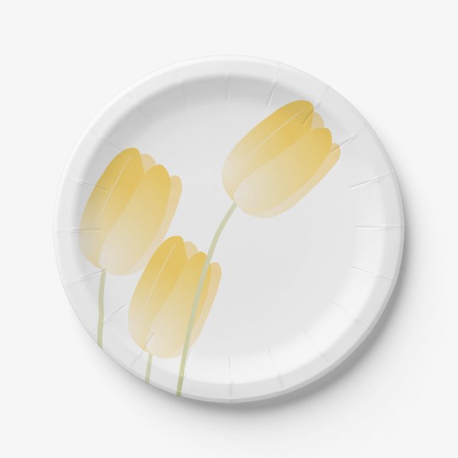 Yellow Tulips Spring Floral Paper Plate (Front)