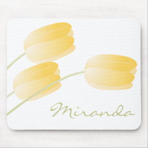 Yellow Tulips Spring Floral with Custom Monogram Mouse Pad