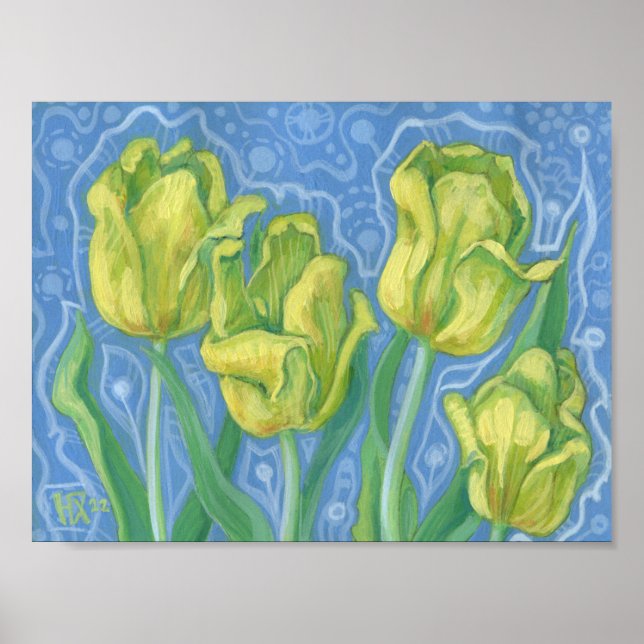 Yellow Tulips, Spring Flowers Floral Art Painting Poster (Front)